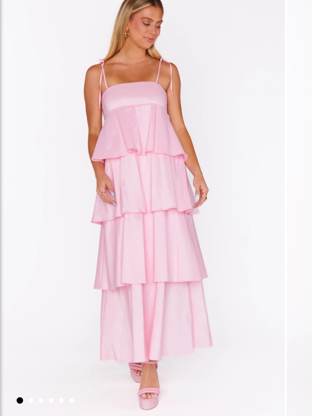 Show Me Your MuMu Meet Cute Pink Tiered Maxi Dress with Spaghetti Ties